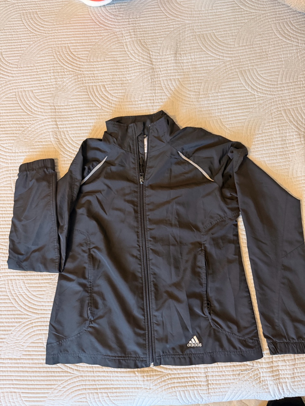 adidas Black Full-Zip Windbreaker with Reflective Piping